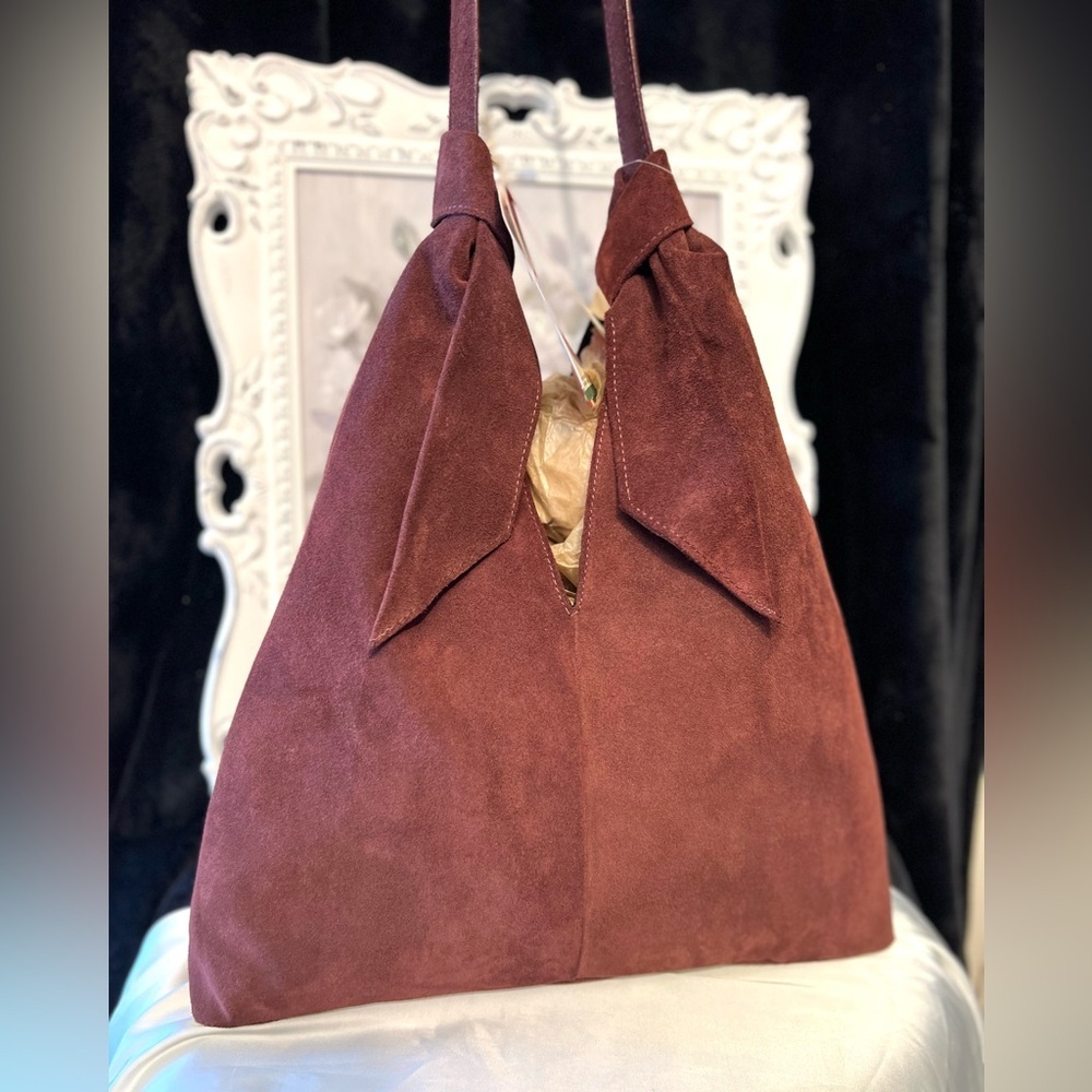 🍷Divina Firenze Gorgeous Wine Genuine Suede Leather Slouchy Hobo Bag 🍷NWT - Picture 14 of 17